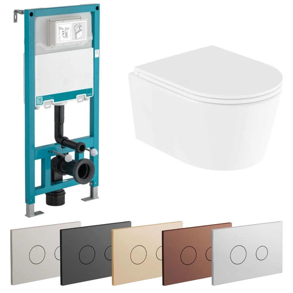 Cut out image of the Vado Cameo Round Rimless Wall Hung Toilet with 1135mm Standard WC Frame, Cistern & Flush Plate Pack